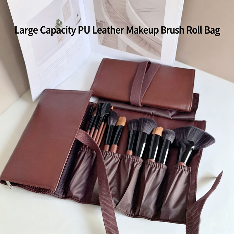 Travel Accessories Organizer Bag - PU 가죽 메이크업 브러쉬 롤백 접이식