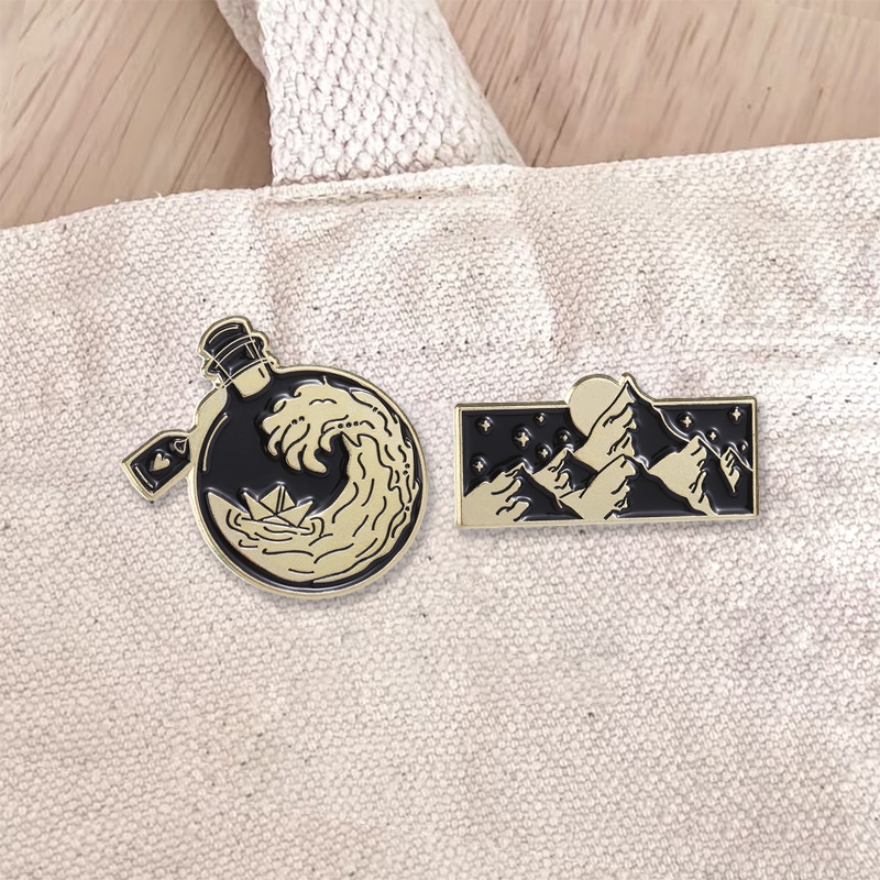 바다 파도 병 산 풍경 에나멜 배지 자연 여행 핀 합금 - Travel Accessories Jewelry 리뷰 및 가격